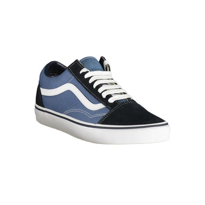 Vans Blue Leather Men Sneaker with classic style, showcasing a blue and black design. Perfect for skateboarding and casual wear.