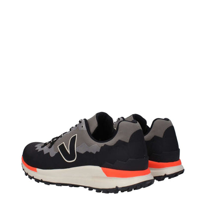 Veja Gray Fabric Athletic Sneakers with black and gray design, rubber sole, and lace-up closure, showcasing side logo and round toe.