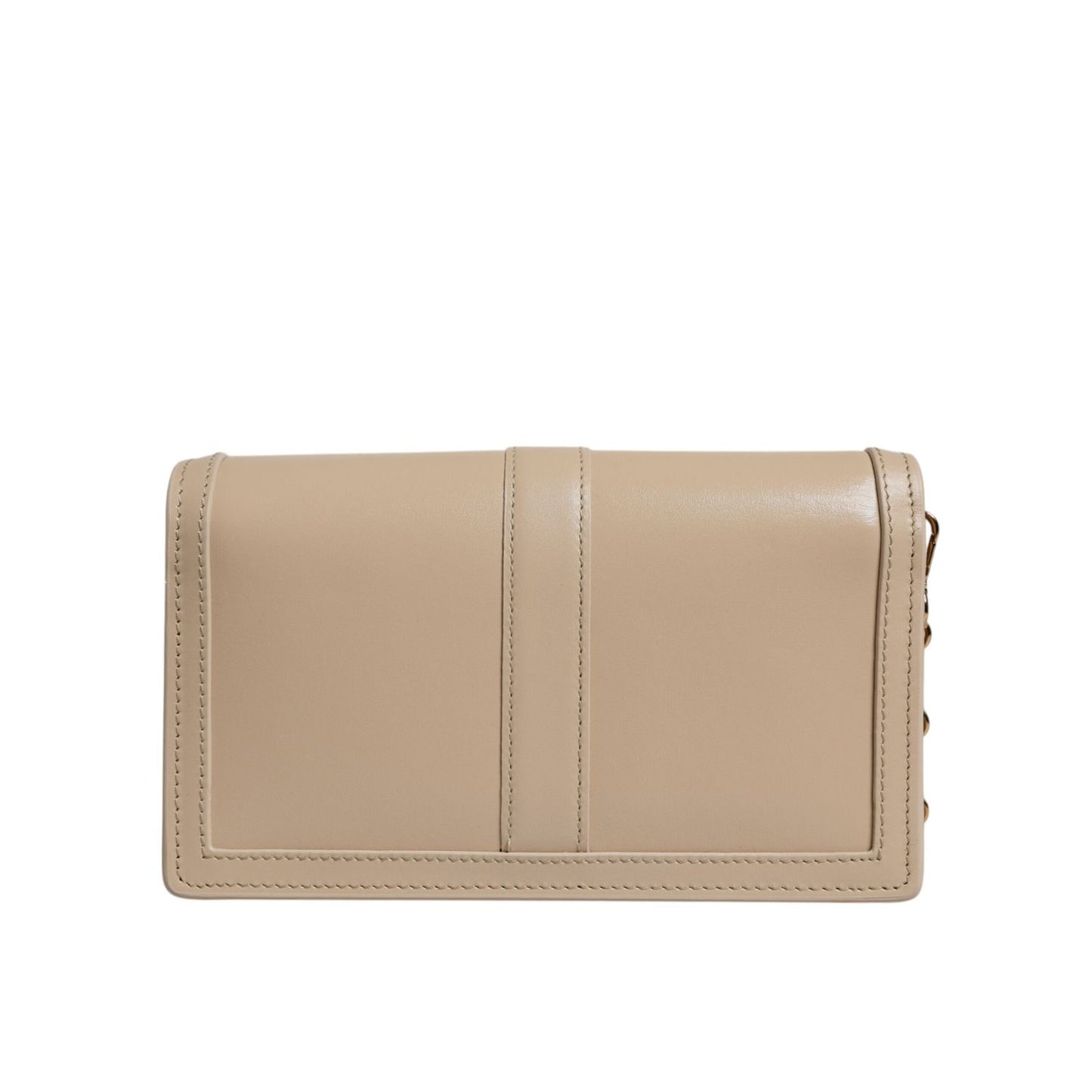 Versace Beige Gold Chain Calf Leather Wallet Crossbody Bag