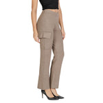 Vila Clothes Beige Viscose Pant with straight-leg and cargo pockets, enhancing style and comfort