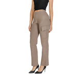 Vila Clothes Beige Viscose Pant with wide-leg design and side cargo pockets, featuring comfort and contemporary style for women.