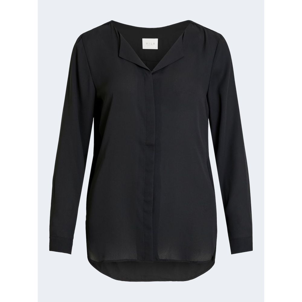 Vila Clothes Black Polyester Blouse with long sleeves, elegant design perfect for office and evening wear.