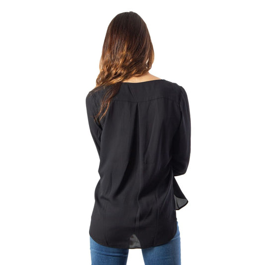 Vila Clothes Black Polyester Shirt, back view with long sleeves and classic fit for versatile occasions.