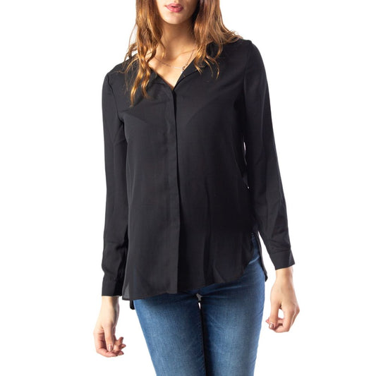 Vila Clothes Black Polyester Shirt with long sleeves and classic collar