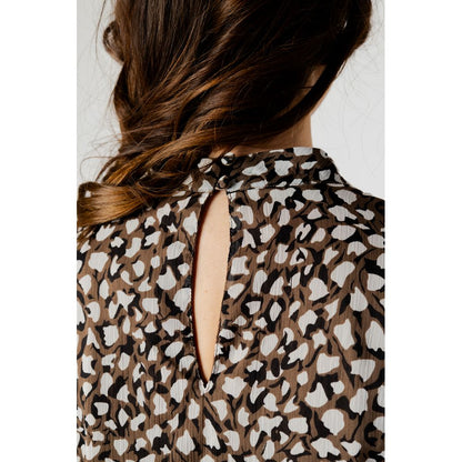 Back view of a patterned blouse highlighting the neck detail. Part of the Vila Clothes Black Recycled Polyester Blouse collection.
