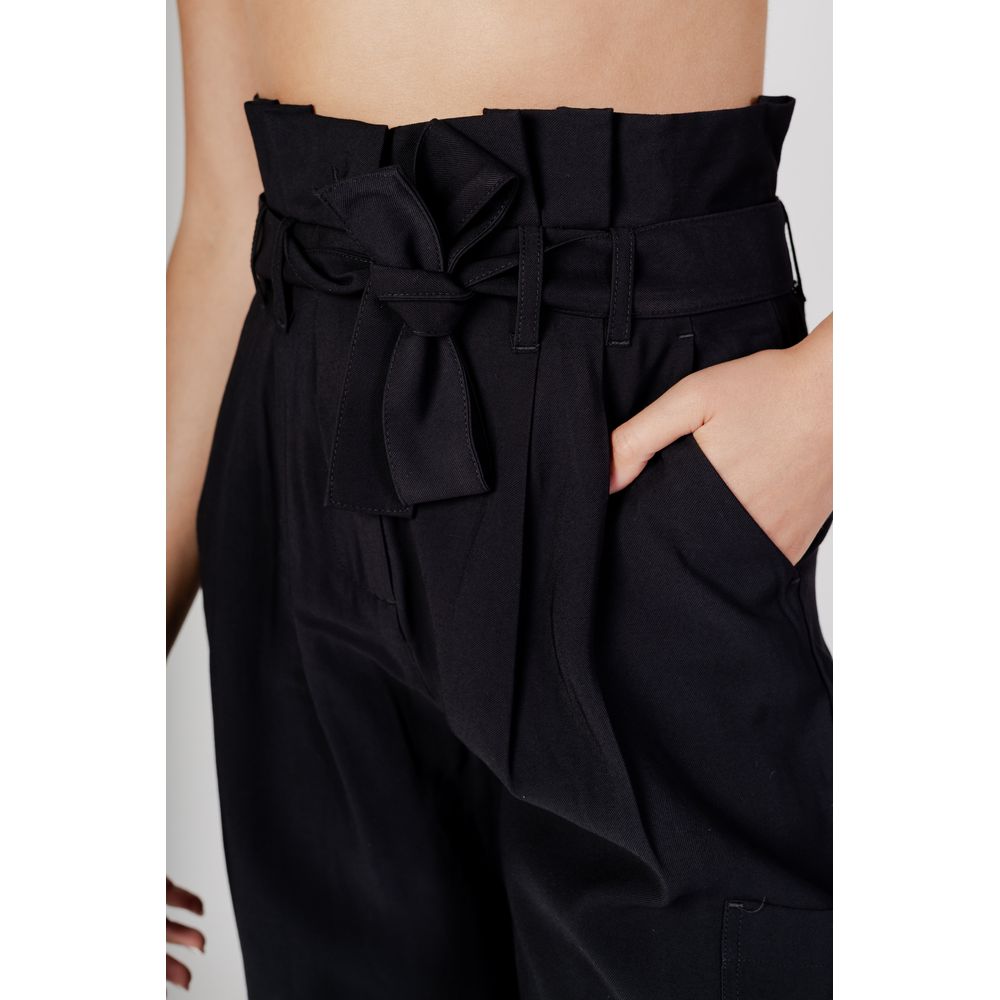 Vila Clothes Black Viscose Casual Pants with bow belt and high waist detail for women