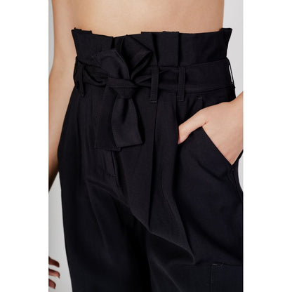 Vila Clothes Black Viscose Casual Pants with bow belt and high waist detail for women