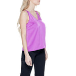 Vila Clothes Pink Polyester Top with V-neckline and adjustable straps, side view on model, showcasing elegant and contemporary style.