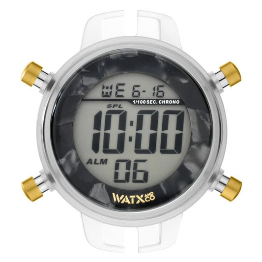 WATX&COLORS WATCHES Mod. RWA1061 digital face with time and date display, featuring a unique design with gold-tone accents.