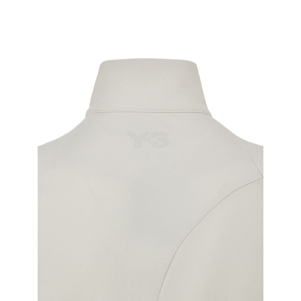 Y-3 White Polyamide Hoody back view showing tone-on-tone logo in sleek technical fabric.