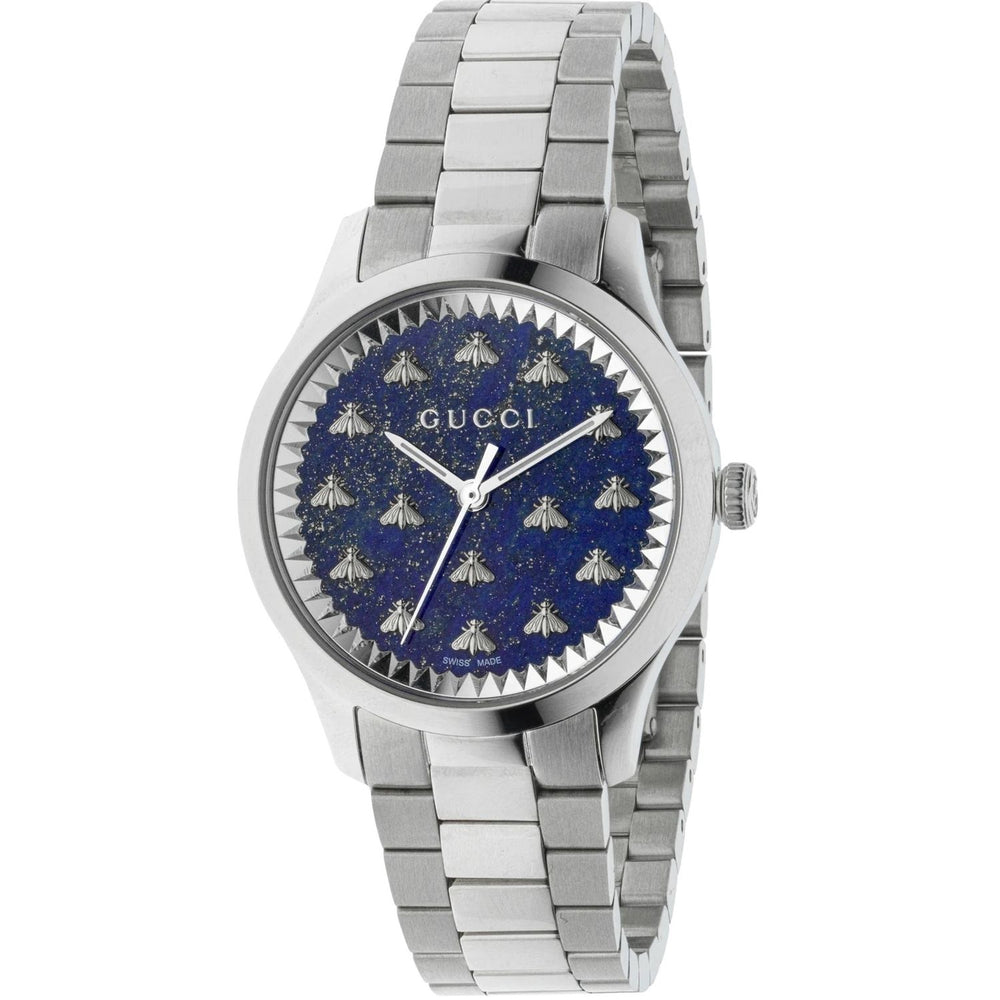 GUCCI MOD. G-TIMELESS MULTIBEE watch with silver bracelet and blue bee-patterned dial