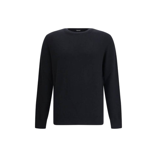 ZEGNA Black Cashmere Cashmere Sweater with ribbed crew neck, cuffs, and hem, offering luxurious softness and timeless elegance.