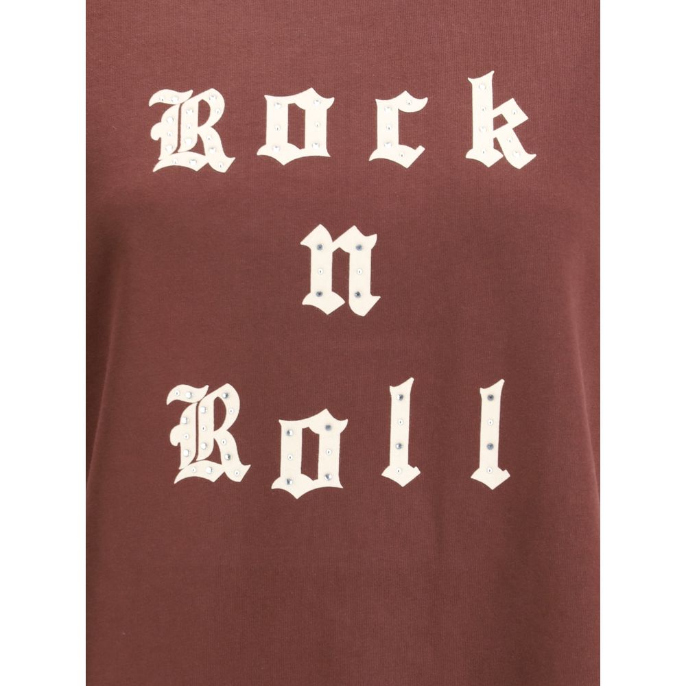 Rock & Roll lettering with rhinestones on Zadig & Voltaire Bordeaux Cotton T-Shirt, showcasing a bold, sparkly rock-chic style.