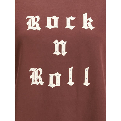 Rock & Roll lettering with rhinestones on Zadig & Voltaire Bordeaux Cotton T-Shirt, showcasing a bold, sparkly rock-chic style.