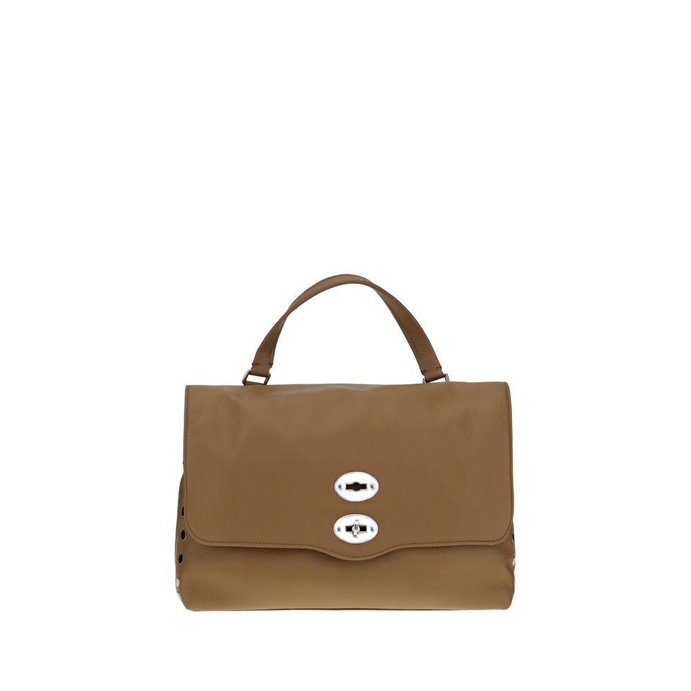 Zanellato Postina Daily Shoulder Bag in brown leather with swivel hook closure, flat top handle, and adjustable shoulder strap.