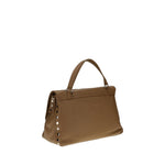 Zanellato Postina Daily Shoulder Bag in brown leather with contemporary flat studs and a versatile top handle.