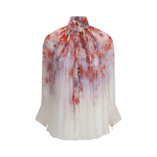 Zimmermann Multicolor Viscose Blouse with floral print and button-front, featuring semi-sheer design, suitable for AW25 collection.
